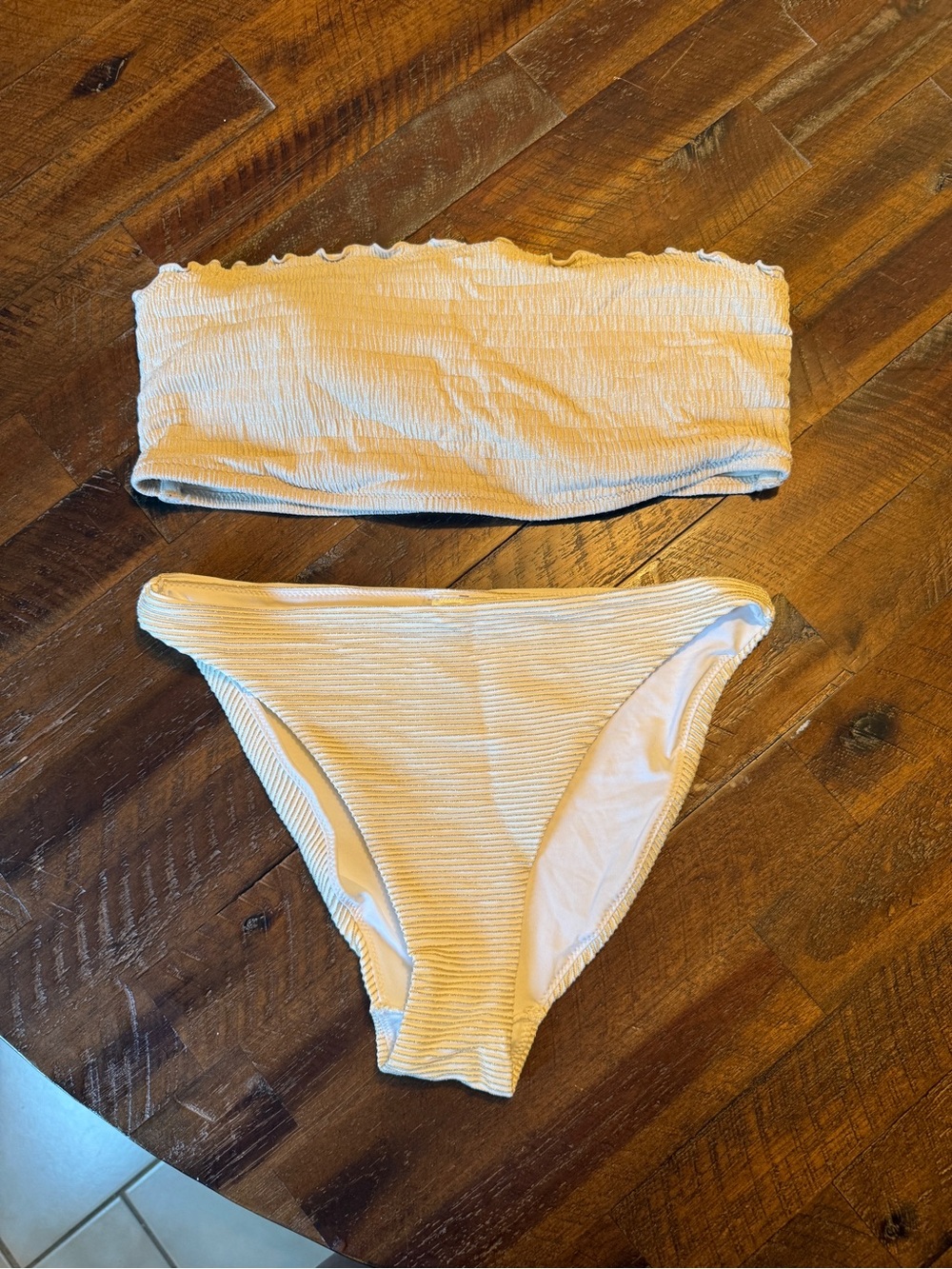 H&M Cream and Gold Sparkle Ribbed Strapless Bikini